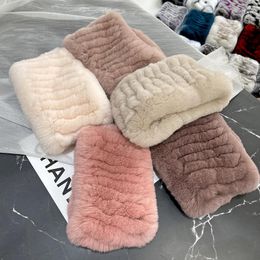 Scarves Rex Fur Scarf Women Neck Cover Winter Elastic Girls Hair Band Real Plush Head Natural Ring