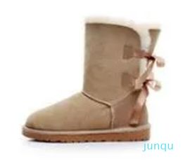 Women Classic Snow Boots Ankle Short Bow Fur Designer Winter Black Chestnut Genuine Leather Boot