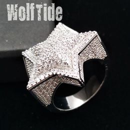 New Personalised 18K Gold Plated White CZ Zirconia Pentagram Rings Diamond Hip Hop Jewellery Gifts for Men & Women 20mm Size 7-11 Wh2625