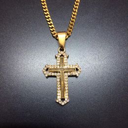 Men's Classic Stainless Steel Mens Chains 18K Real Gold Plated Vintage Latin Christian Cross Pendants Necklaces205P