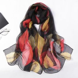 Scarves Fashion Leaves Chiffon Georgette Scarf Women Geometric Printing Long Soft Wrap Shawl Beach Kerchief Foulard