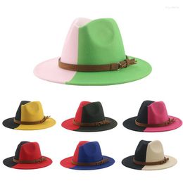 Berets Colour Blocking Fedora Hat Women Men Gentleman Vintage Jazz Bicolor Winter Autumn Sombrero Hombre