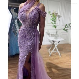 Party Dresses Lilac Halter Sleeveless Mermaid Evening Beaded Formal Gowns For Women