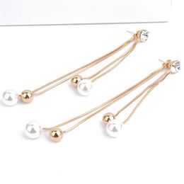 Fashion Cute Pearl Drop Earrings Long Fringed Eardrop Imitation Pearl Ear Dangles & Studs251h