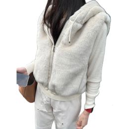 Womens Vests Korean Fashion Winter Girls Faux Fur Vest Long Sleeves Hooded Zipper Up Casual Fitting Solid Colour Coat 230928