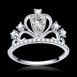 clear top quality zircon princess stone queen crown Colour silver engagement ring cocktail alliance girls224g