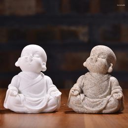 Decorative Figurines Handcrafted Gift Sandstone Cute Little Monk Buddha Statue Lucky Fengshui Maitreya Ornament Home Office Decor Tea Pet