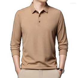 Men's Polos Long Sleeved Spring And Autumn Business Knit Sweater Collared Polo Shirt Classic Solid Colour Casual