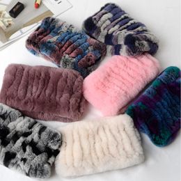Scarves Rex Fur Scarf Women Winter Real Neck Cover Thickened Elastic Handmade Knitted Natural Ring Headbands