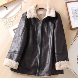 Women's Fur Autumn Winter Vintage Warm Windproof Imitation Integrated Motorcycle Jacket Lamb Fleece Coat Top For Women PU Outerwear