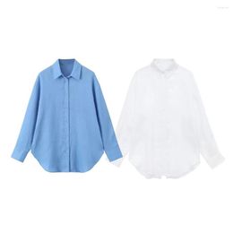 Women's Blouses 2023 Fashion And Pocket Loose Fit Asymmetric Linen Retro Long Sleeve Button Shirt Unique Top