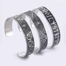 Teamer Stainless Steel Nordic Viking Runes Bangle Wicca Amulet Vintage Tree of Life Cuff Bracelet Jewellery Gift for Men Women320w