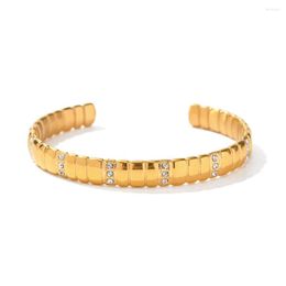 Strand Stainless Steel PVD 18K Gold Plated Tarnish Waterproof Simply Zircon Bangles For Woman Jewellery Wholesale Trendy