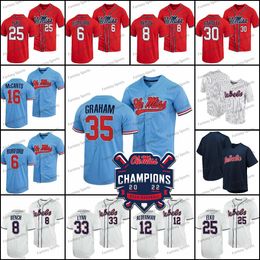 Ole Miss Rebels Baseball Jerseys Kemp Alderman Josh Mallitz Tim Elko Hunter Elliott Chatagnier Lance Lynn Gonzalez Kevin Graham Dunhurst Champions Jersey Custom