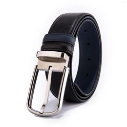 Belts 3.4CM Wide Fashion Men's Stainless Steel Buckle Leather Cross Grain Double First Layer Cowhide Needle Belt