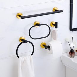 Bath Accessory Set Black Gold Bathroom Wall Mount Stainless Steel Towel Bar Paper Holder Robe Hook Ring Kitchen Accessories