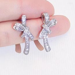 Stud Earrings 2023 Fashion Cute Silver Color Butterfly Bow Earring For Women Gifts Jewelry Premium Luxury Zircon Accessories