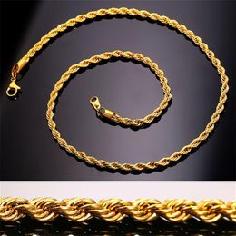 Gold Chains Fashion Stainless Steel Hip Hop Jewelry Rope Chain Mens Necklace282R