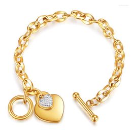 Link Bracelets Titanium Steel RoleLInk Chain Heart Pendants For Women Gilrs Trendy Jewellery Can Engrave Contact US