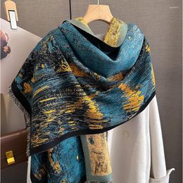 Scarves 2023 Winter Cashmere Scarf Print Warm Women Thick Blanket Design Female Hijab Shawl And Wrap Lady Bufanda