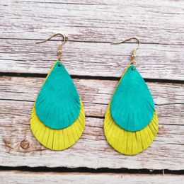 Dangle Earrings ZWPON Teal And Yellow Layered Leather Teardrop For Women Fashion Black White Feather Jewelry Wholesale