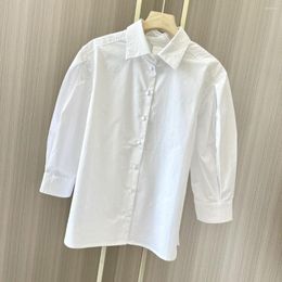 Men's Casual Shirts White Shirt Seven Points Long Balloon Sleeve Straight Tube Small Loose Body Version