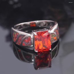 Wedding Rings CiNily Created Orange Fire Opal With Square Garnet Silver Plated Wholesale Sell For Women Girls Fashion Jewelry