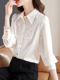 Women's Blouses QOERLIN Stylish Designer Texture White Shirts Workwear Elegant Office Ladies Turn-Down Collar Button Up Long Sleeve Blouse