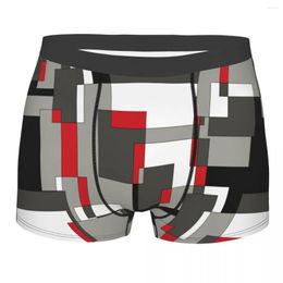 Underpants Humour Boxer Black Grey And Red Squares Shorts Panties Briefs Men Underwear Geometric Stitching Mid Waist For Male