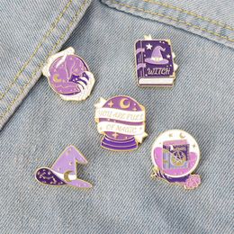 Magic Witch Hat Book Collar Brooches Women Alloy Paint Letter Moon Star Lapel Pins For Backpack Cap Skirt Badge Clothes Accessorie224O