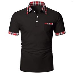 Men's Polos Summer European And American Short Sleeve Checkered Button Pocket Polo Shirt