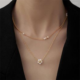 Pendant Necklaces 316L Stainless Steel Simple Versatile Pearl Flower Clavicle Chain Necklace For Women Fashion Jewelry Party Gift SAN1588