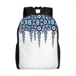 Backpack Evil Eye Hanging Beads In Blue And Gold Travel School Laptop Bookbag Nazar Hamsa Boho College Student Daypack Bags