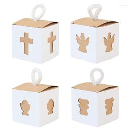 Gift Wrap 25/50Pcs Retro Kraft Paper Square Candy Box Baby Shower Favor Packaging With Rope Wedding Birthday Baptism Party Supply