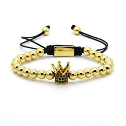 The Highest Power Jewelry Whole Quality 6mm Gold Brass Beads with Mix Colors Black Cz Crown Kings Macrame Bracelets298l