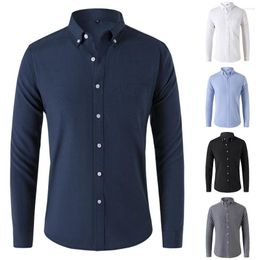 Men's Dress Shirts Mens Long Sleeve Button Shirt Casual Solid Colour Blouse Baggy Tops Lapel Slight Stretch Men Clothing