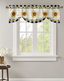 Curtain Farm Sunflower Plaid Window Kitchen Cabinet Coffee Tie-Up Valance Rod Pocket Short