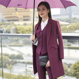 Women's Two Piece Pants 2023 Elegant Women Suit Office Lady Business Work Pant Suits Female Uniforms Long Jackets Trousers Vest Clothes