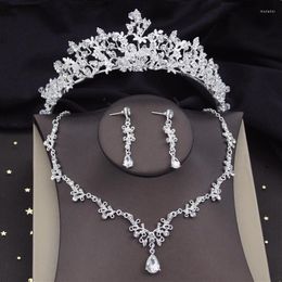 Necklace Earrings Set Luxury Bride Sets For Women Bridal Silver Colours Wedding Dress Tiaras Crown Prom Accessories