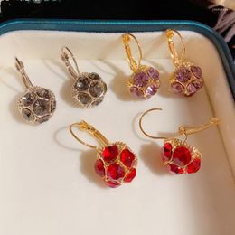 Dangle Earrings 2023 Fashion Red Zircon Ball Pendant For Women Exquisite Shiny Crystal Flower Personality Jewellery Party