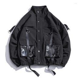 Men's Jackets 2023 Men Military Jacket Coats Casual Windbreaker Ribbons Pockets Overalls Bomber Hip Hop Streetwear Man Outwear