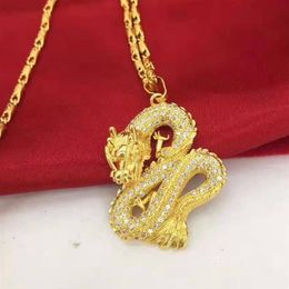 Micro Paved Zirconia Dragon Shaped Pendant Chain 18K Yellow Gold Filled Blingfashion Womens Mens Pendant Necklace224B