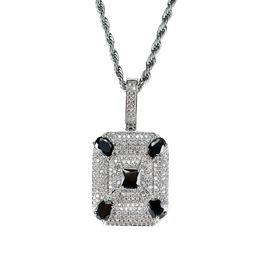 Fashion- black gemstone pendant necklaces for men western square diamonds luxury necklace real gold plated copper zircons Cuban ch309h