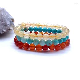 Strand Fashion Stone Beads Bracelet Sets 8 Mm Beaded Men Women Elastic Bangle Citrines Carnelian Turquoises Drop