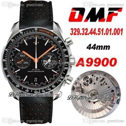 OMF A9900 Cronógrafo Automático Mens Watch Moonwatch Mostrador Preto Mão Laranja 329 32 44 51 01 001 Pulseira de Couro Super Edition Watche274s