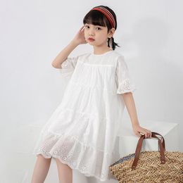 Girl Dresses MODX Girls Casual Dress 2023 Summer White Short Sleeve Princess Children Cotton Loose Clothing #7297