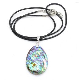 Pendant Necklaces One-sided Natural Abalone Shell Drop Shape 28x40mm 50cm Men Leather String Necklace For Women Charm Chakra Jewelry