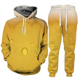 Men's Tracksuits Autumn And Winter Beer Friday 3d Print Sweatshirts Suit Casual Fashion Hoodie Pants 2pcs Sets Round Neck Clothing