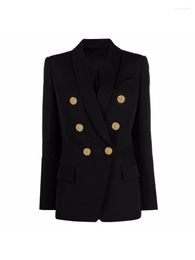 Women's Suits Khaki Jacket Blazer Designer Slim Double Breasted Gold Button Female Clothes Pink Business Office Wear Formal Coat