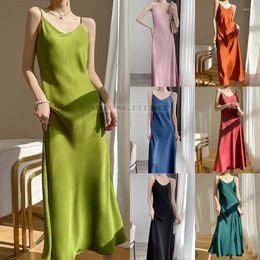 Women's Sleepwear PLUS SIZE Summer Female Chemise Nightgown Sexy Long Suspender Nightdress Lingerie Silk Satin Home Dress Lounge Wear